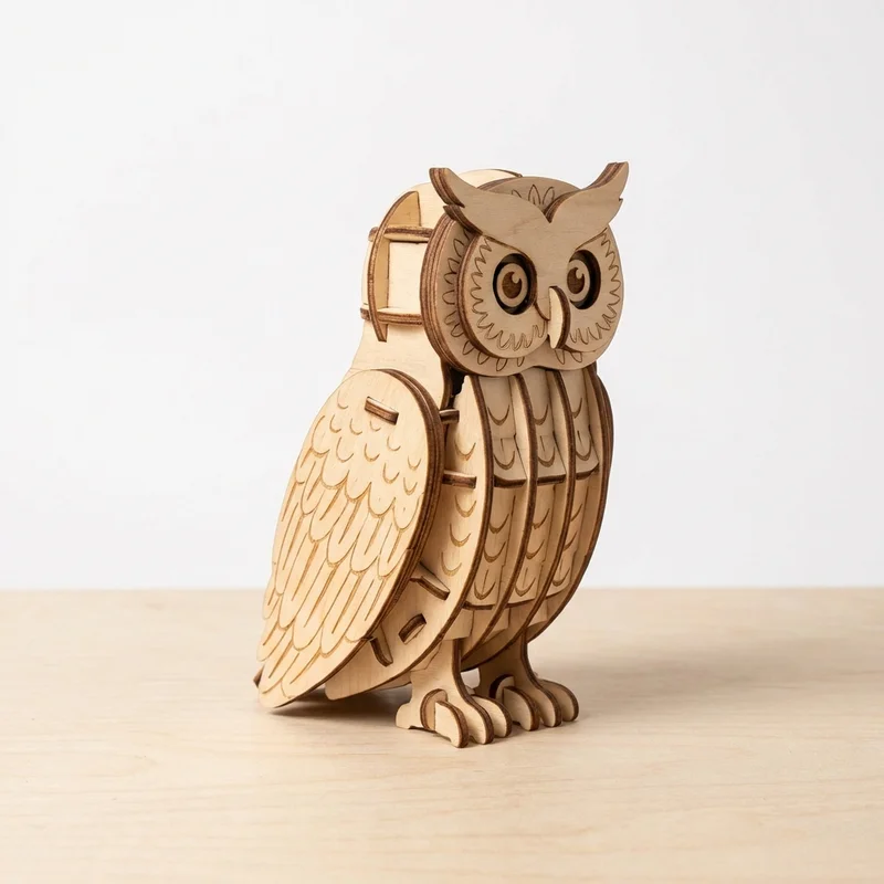 3D Wooden Owl Puzzle — Eco-Friendly Assembly Sculpture - 1