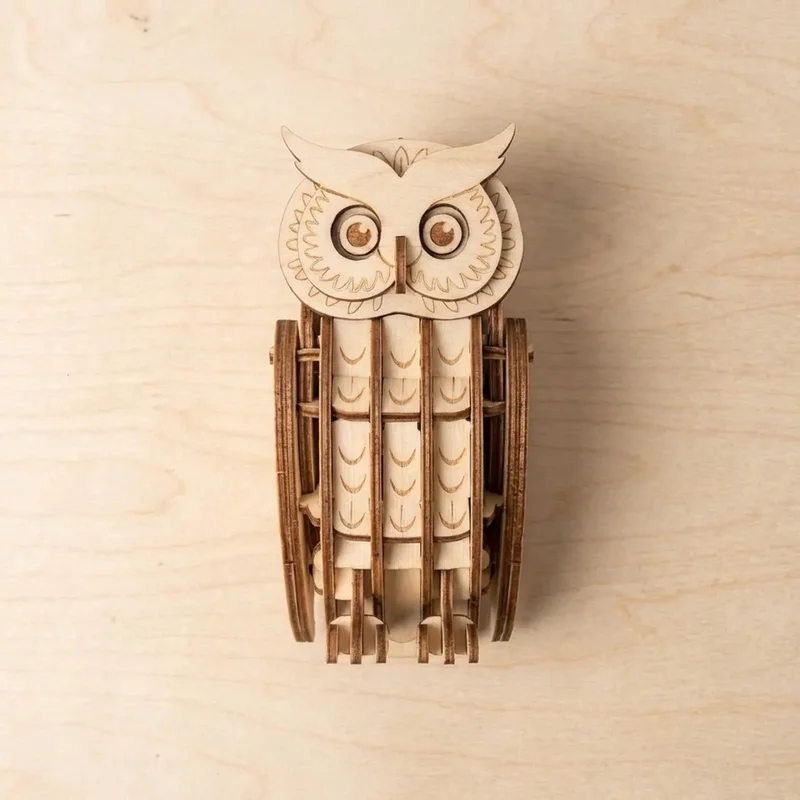 3D Wooden Owl Puzzle — Eco-Friendly Assembly Sculpture - 2