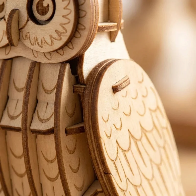 3D Wooden Owl Puzzle — Eco-Friendly Assembly Sculpture - 3