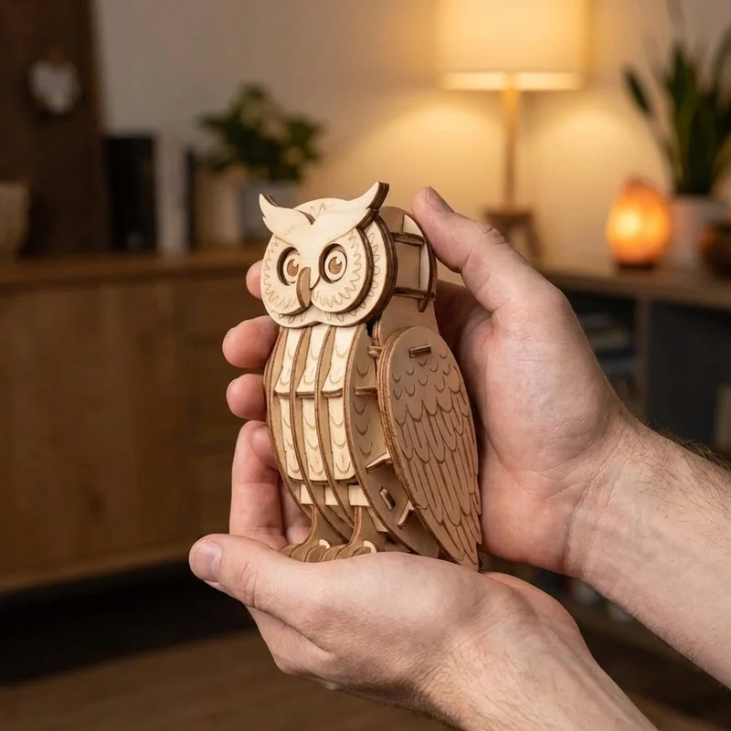 3D Wooden Owl Puzzle — Eco-Friendly Assembly Sculpture - 4