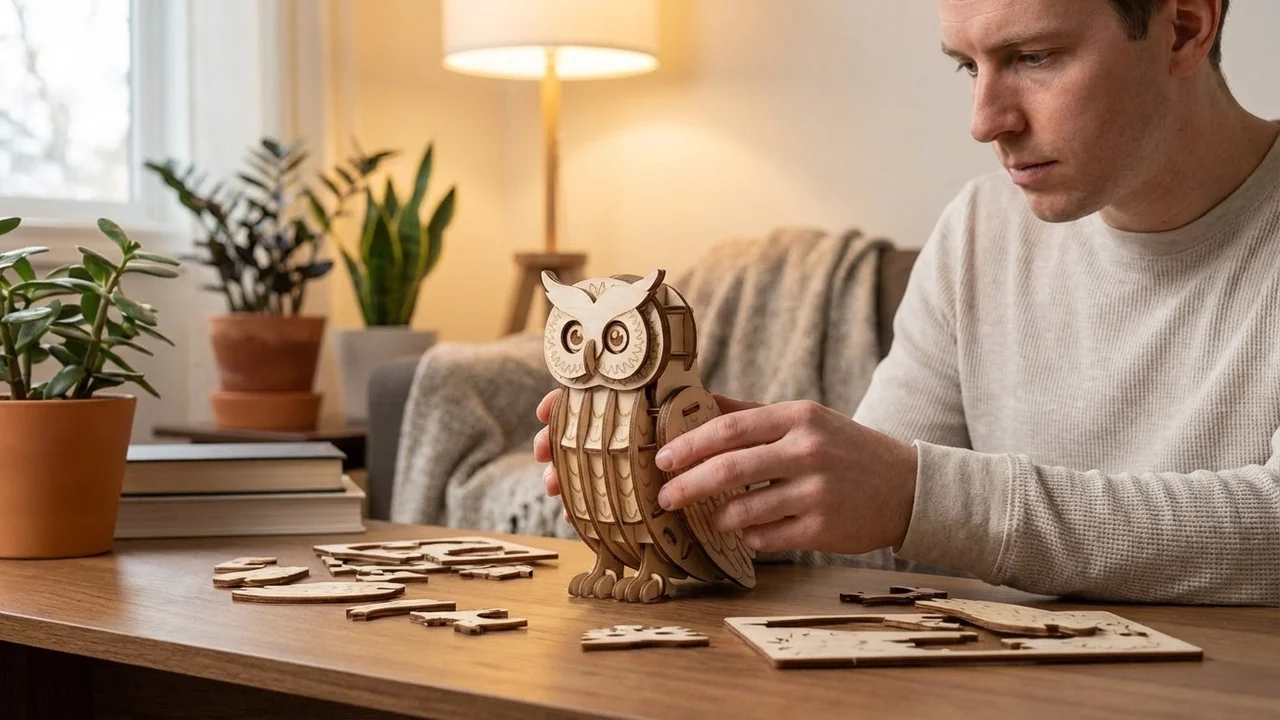 3D Wooden Owl Puzzle — Eco-Friendly Assembly Sculpture - 5