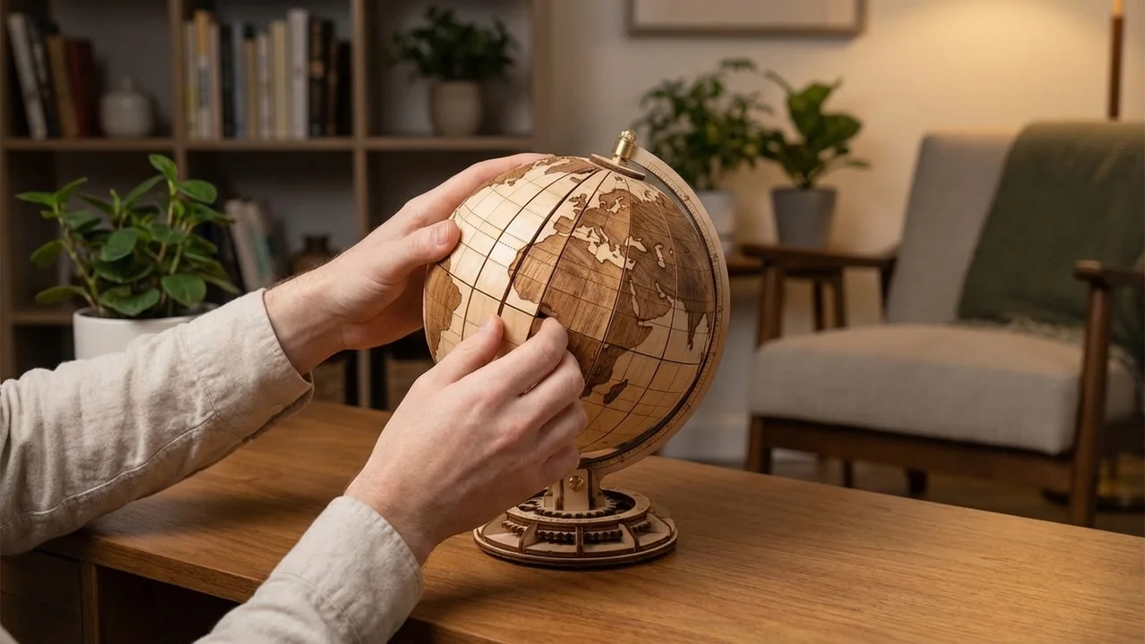 3D Wooden Globe Puzzle — Rotating Earth Model in Maple - 5