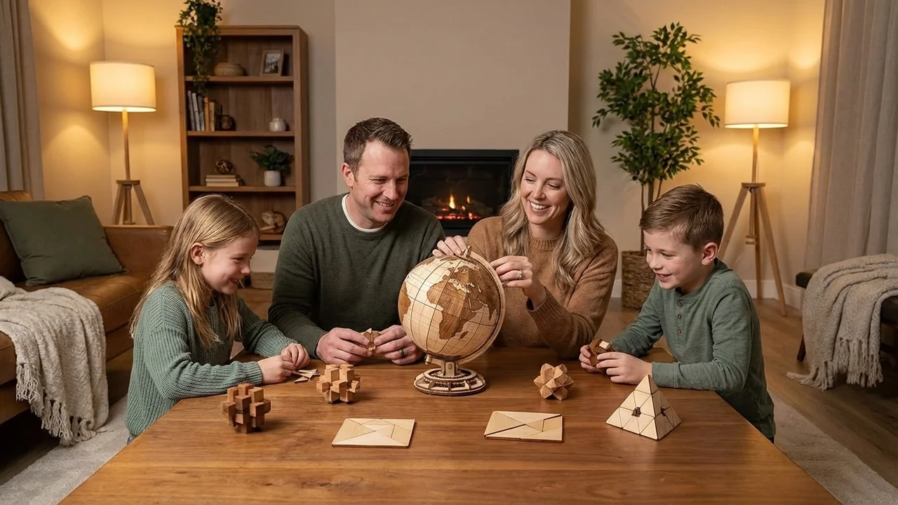 3D Wooden Globe Puzzle — Rotating Earth Model in Maple - 6