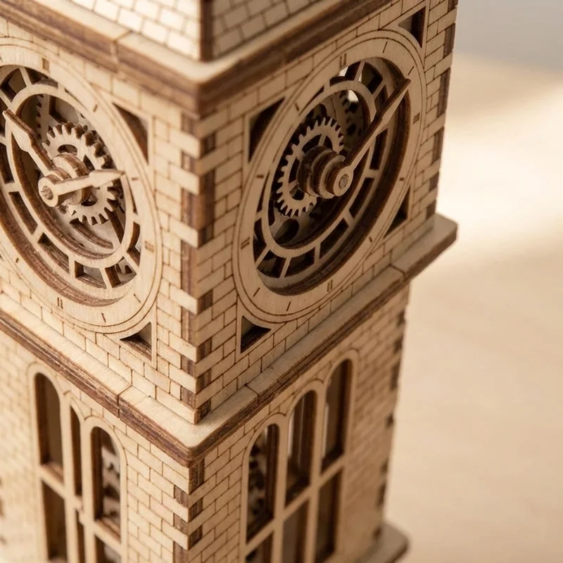 3D Wooden Clock Tower Puzzle — Architectural Model Kit - 3
