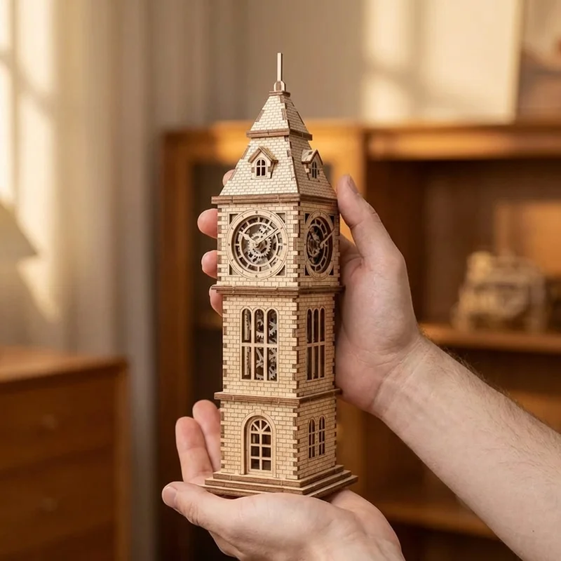 3D Wooden Clock Tower Puzzle — Architectural Model Kit - 4