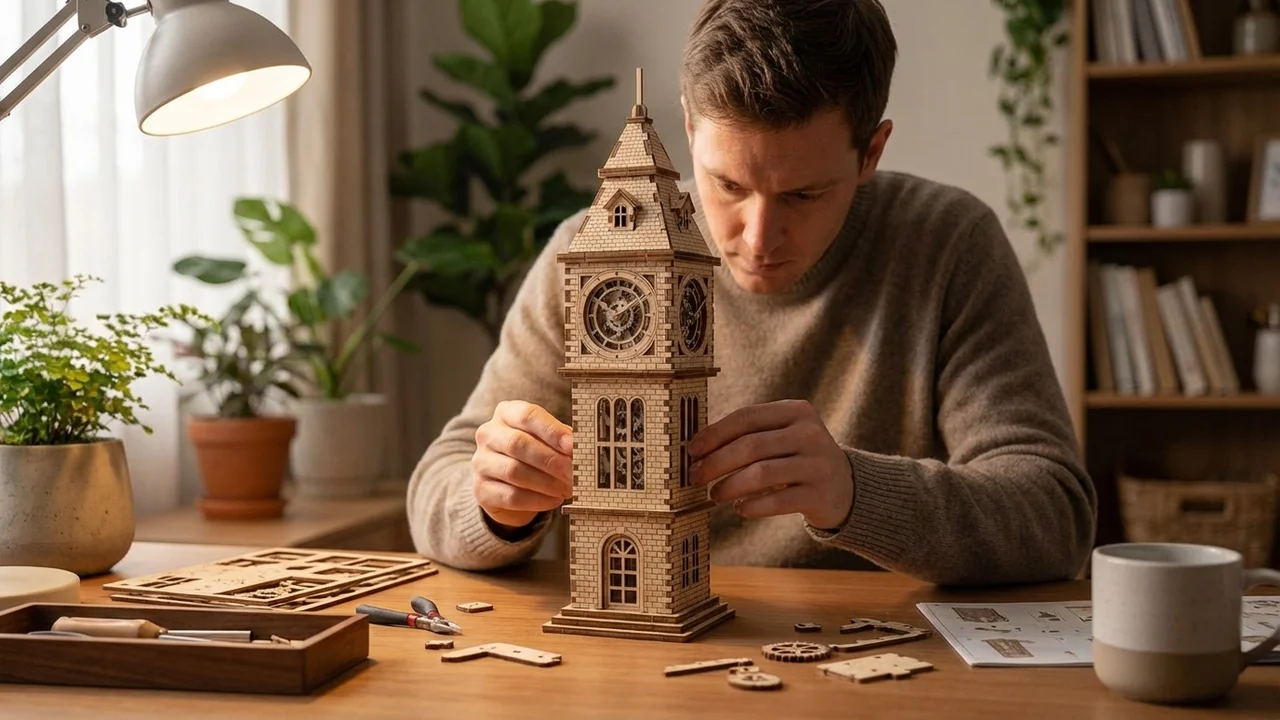 3D Wooden Clock Tower Puzzle — Architectural Model Kit - 5