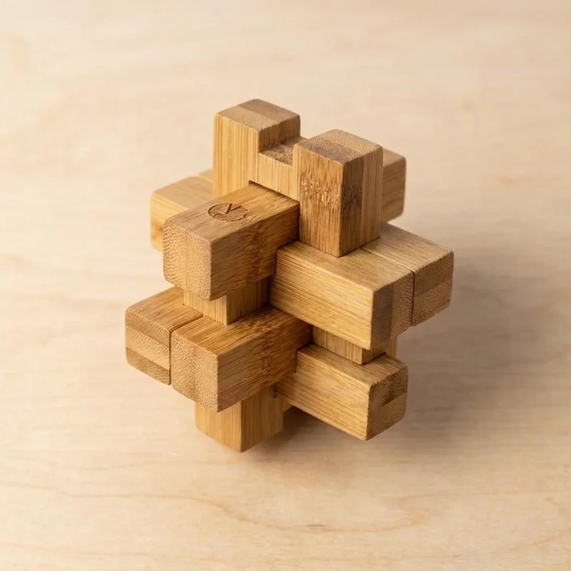 Bamboo Burr Knot Puzzle — Hard 6-Piece Interlock - 2
