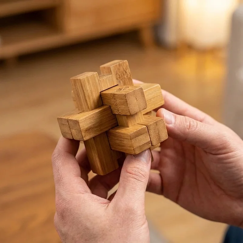 Bamboo Burr Knot Puzzle — Hard 6-Piece Interlock - 4