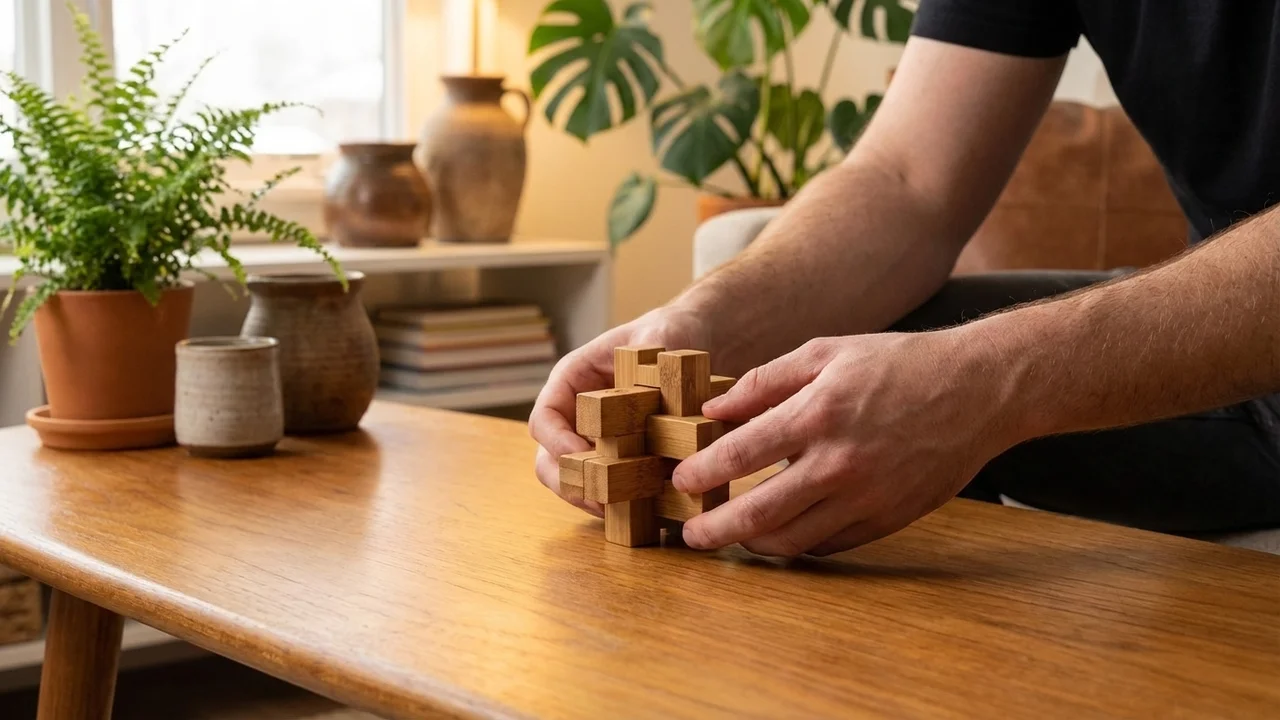 Bamboo Burr Knot Puzzle — Hard 6-Piece Interlock - 5