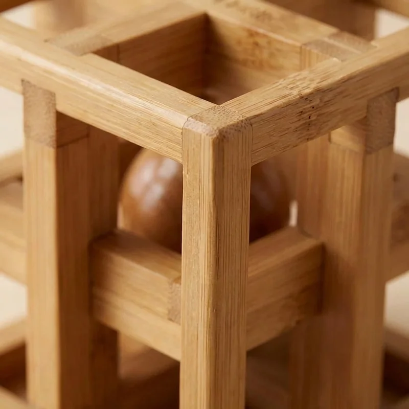 Bamboo Cage Puzzle — Medium Trapped Ball Challenge - 3