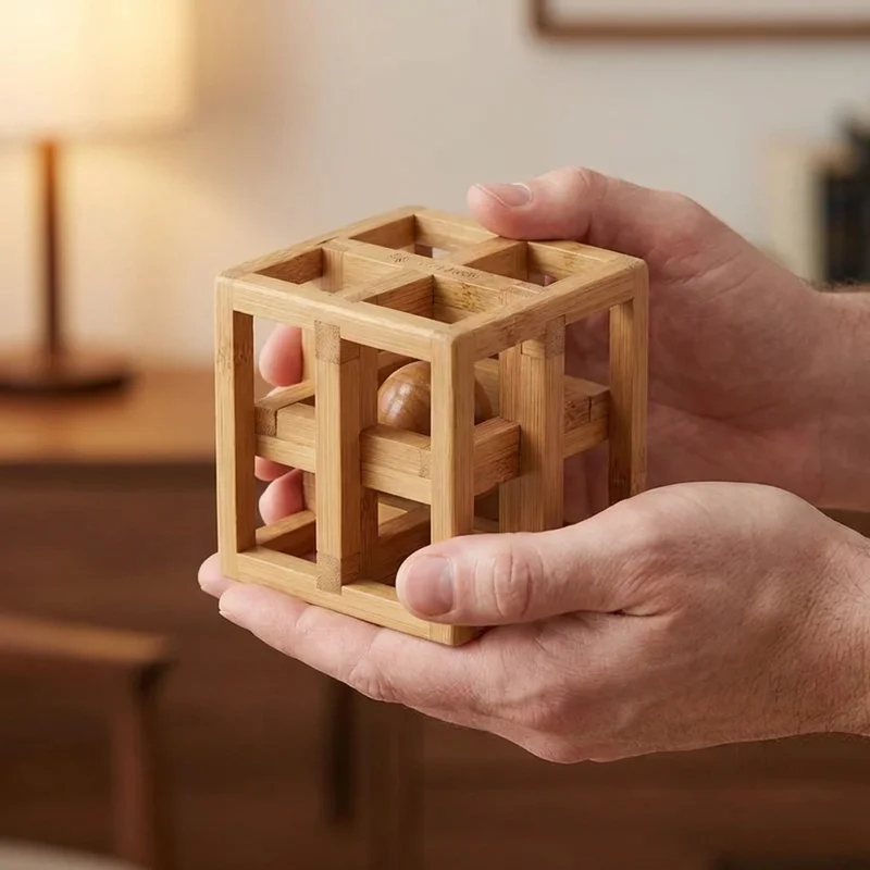 Bamboo Cage Puzzle — Medium Trapped Ball Challenge - 4