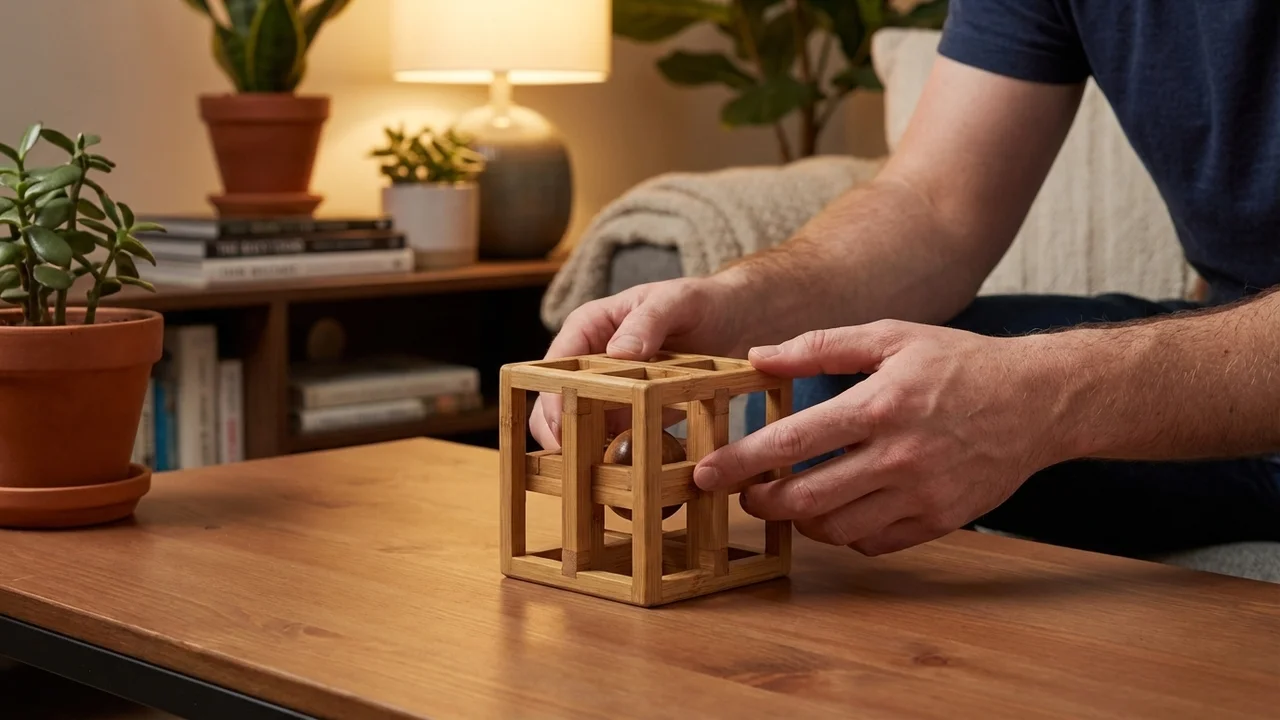 Bamboo Cage Puzzle — Medium Trapped Ball Challenge - 5