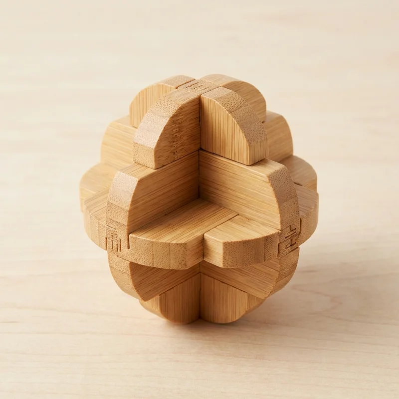 Bamboo Interlocking Sphere Puzzle — Medium Eco-Friendly Challenge - 1