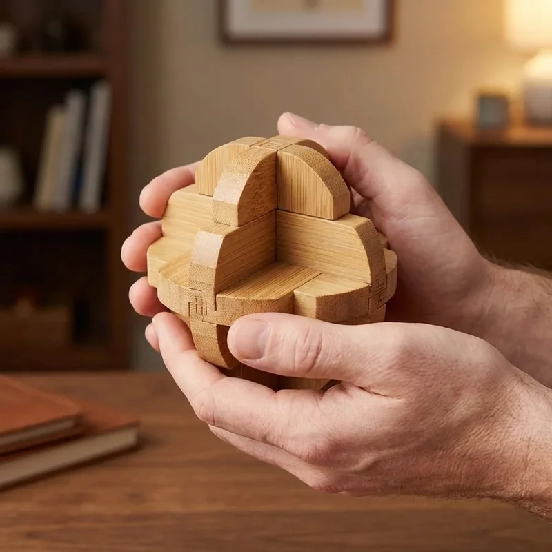 Bamboo Interlocking Sphere Puzzle — Medium Eco-Friendly Challenge - 4