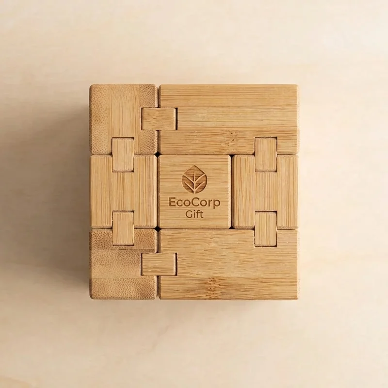 Branded Bamboo Puzzle Cube Set — Medium Eco Corporate Gift - 2