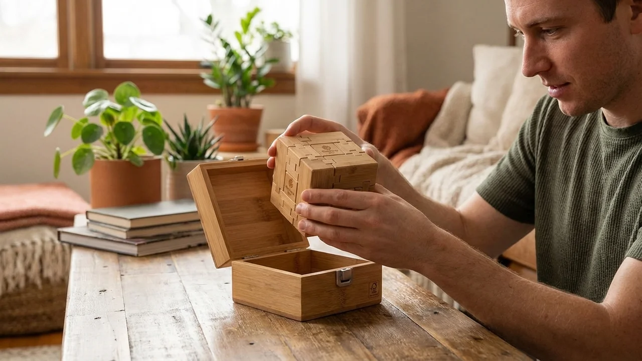 Branded Bamboo Puzzle Cube Set — Medium Eco Corporate Gift - 5