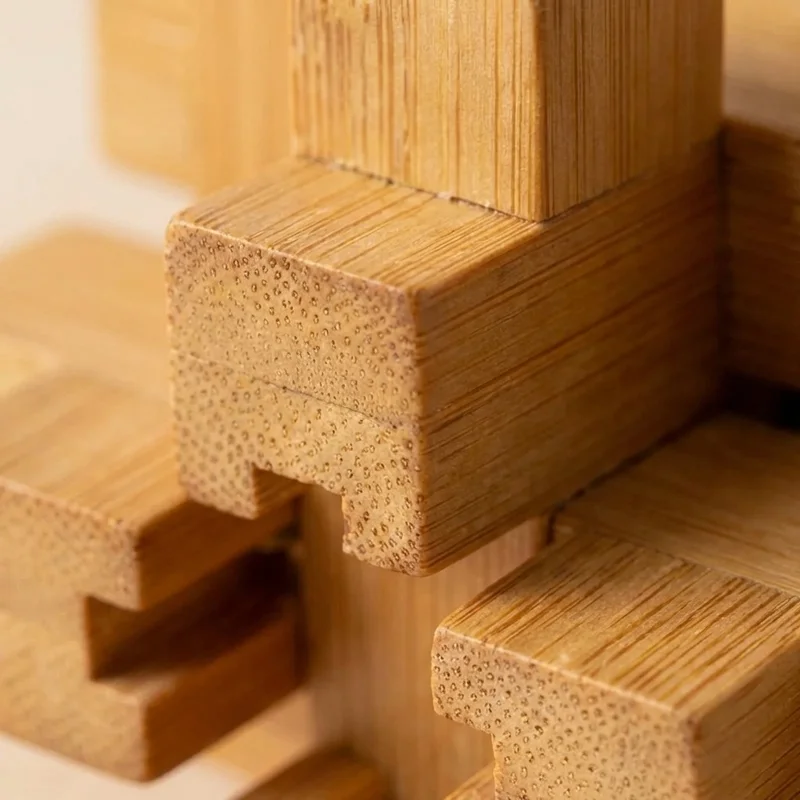 Bamboo Interlocking Puzzle — Hard 12-Piece Eco Brain Teaser - 3