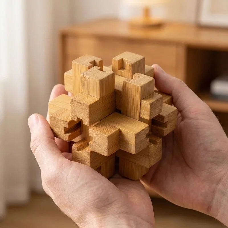 Bamboo Interlocking Puzzle — Hard 12-Piece Eco Brain Teaser - 4