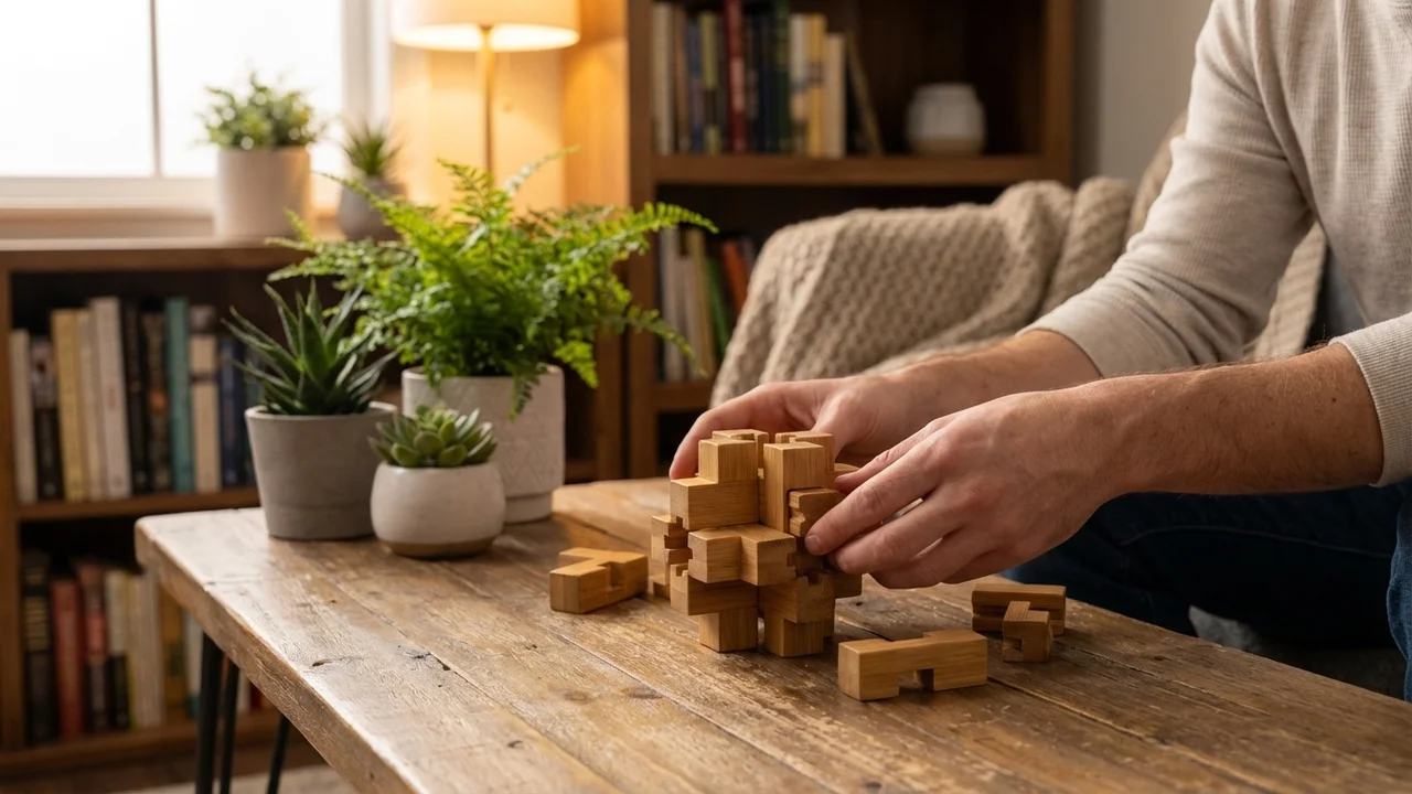 Bamboo Interlocking Puzzle — Hard 12-Piece Eco Brain Teaser - 5