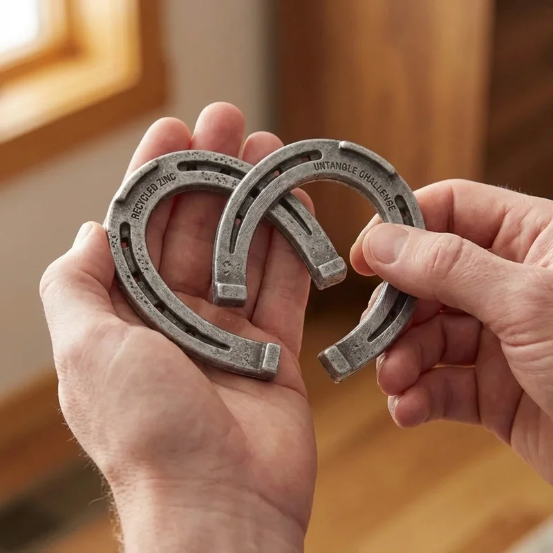Cast Metal Horseshoe Puzzle — Easy Classic Untangle Challenge - 4