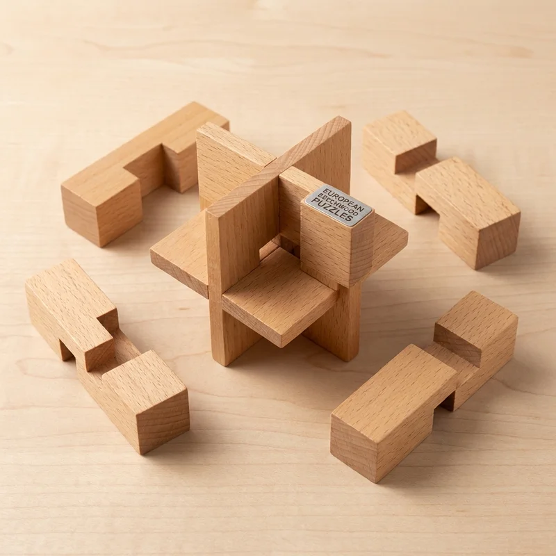 Wooden Star Puzzle — Medium 6-Piece Burr Challenge - 1