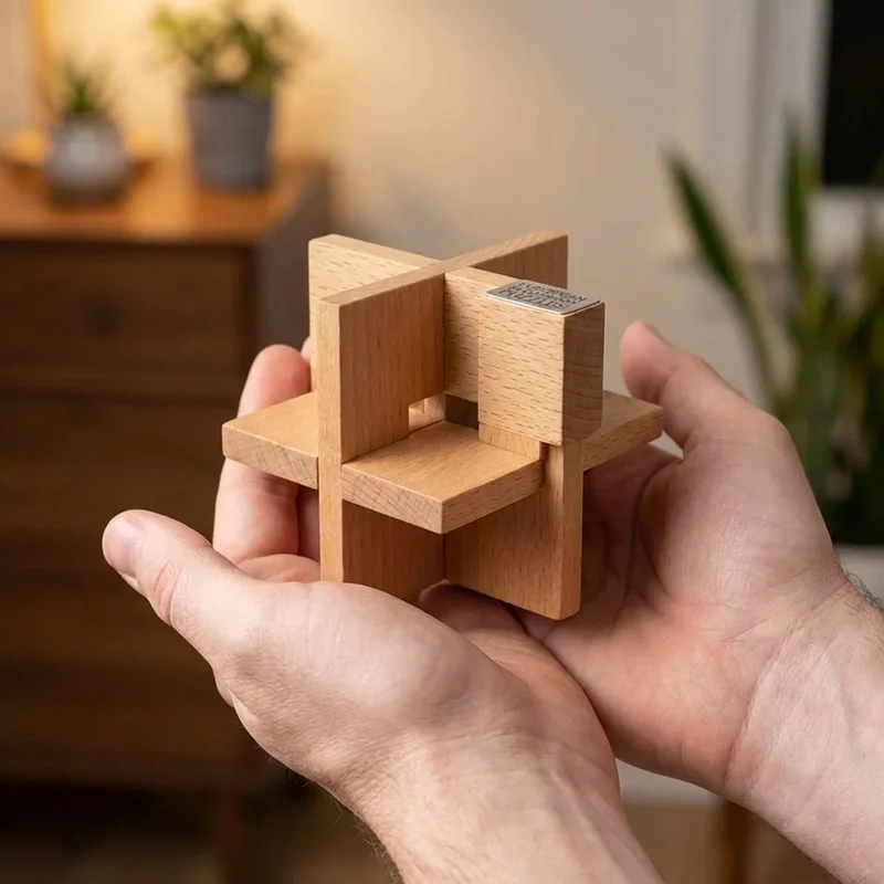 Wooden Star Puzzle — Medium 6-Piece Burr Challenge - 4