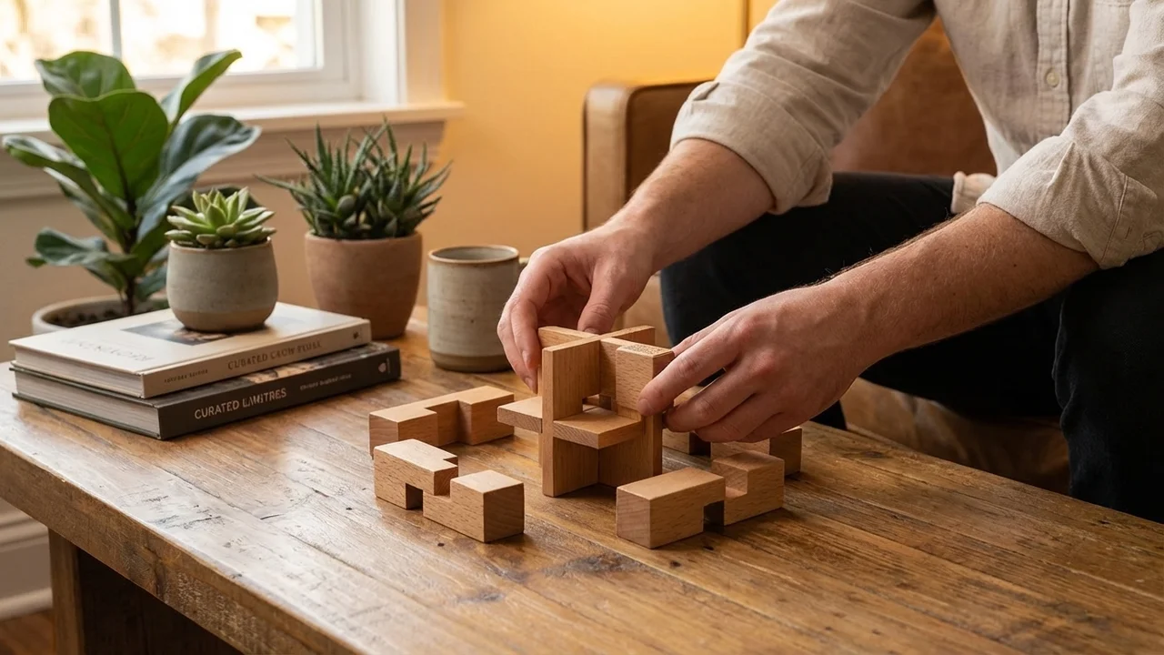 Wooden Star Puzzle — Medium 6-Piece Burr Challenge - 5