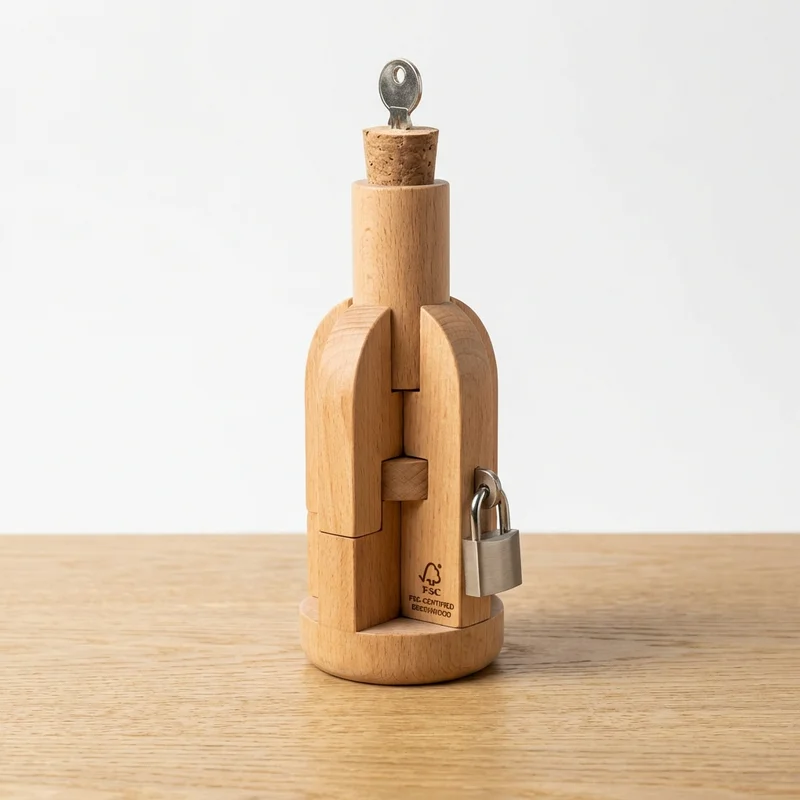 Wooden Bottle Puzzle — Hard Cork & Key Escape - 1