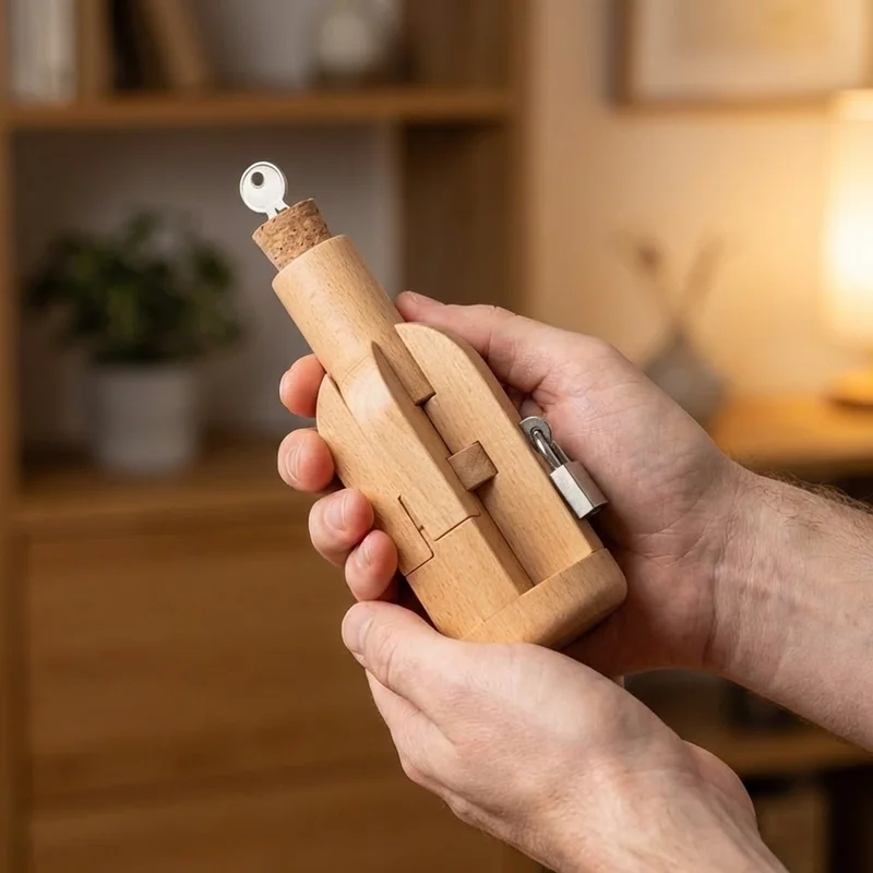 Wooden Bottle Puzzle — Hard Cork & Key Escape - 4