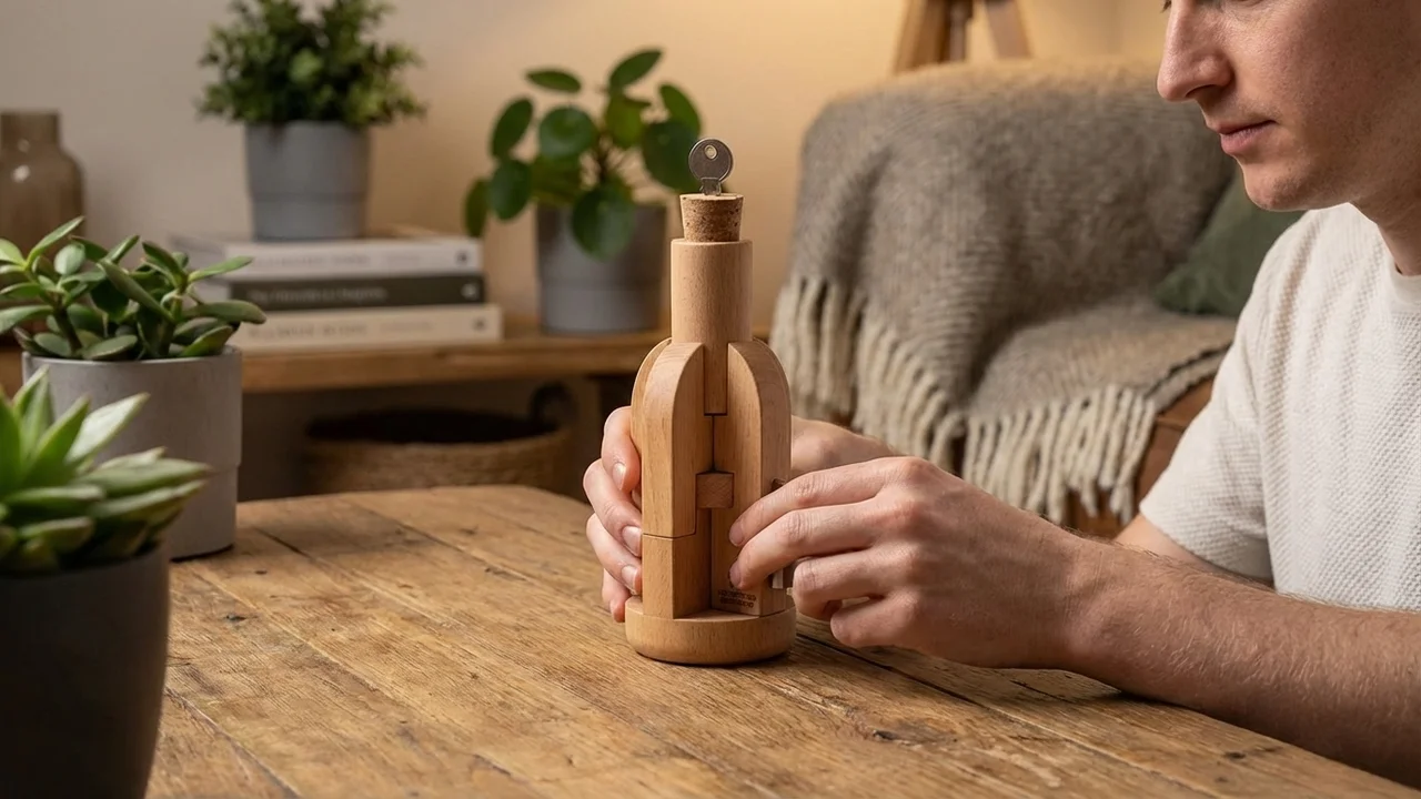 Wooden Bottle Puzzle — Hard Cork & Key Escape - 5