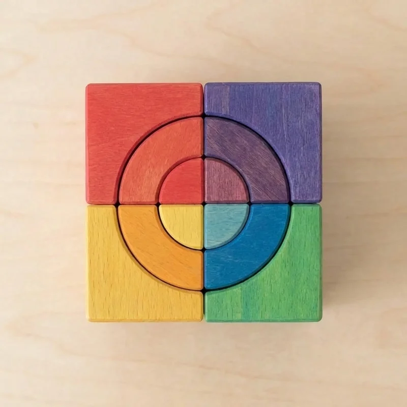 Rainbow Wooden Cube Puzzle — Easy Colorful Stacking Challenge - 2