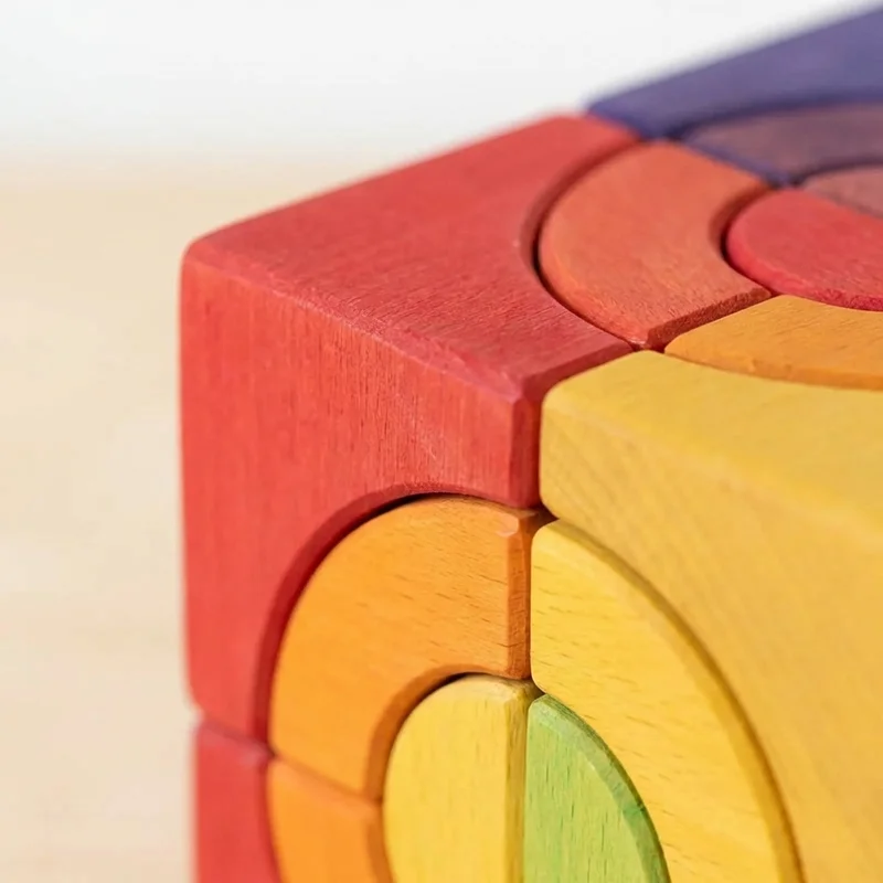 Rainbow Wooden Cube Puzzle — Easy Colorful Stacking Challenge - 3