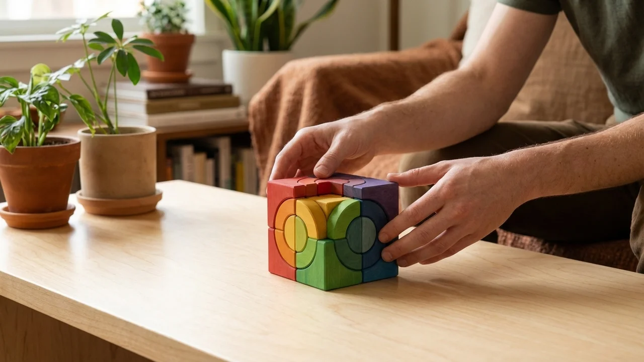 Rainbow Wooden Cube Puzzle — Easy Colorful Stacking Challenge - 5