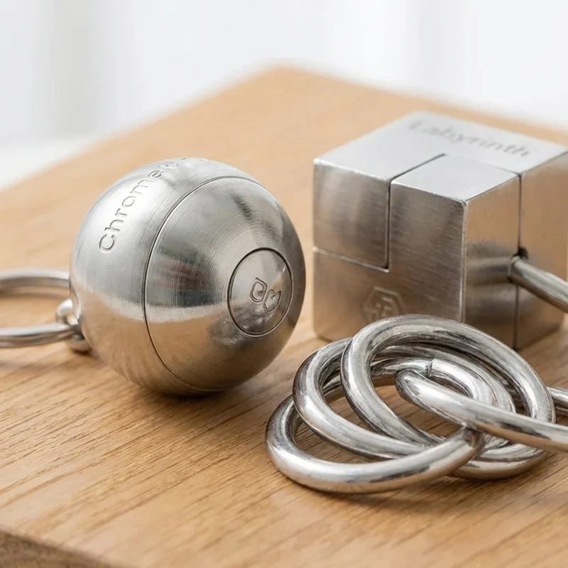 Chrome Labyrinth Keychain Set — Easy Portable Corporate Puzzles - 3