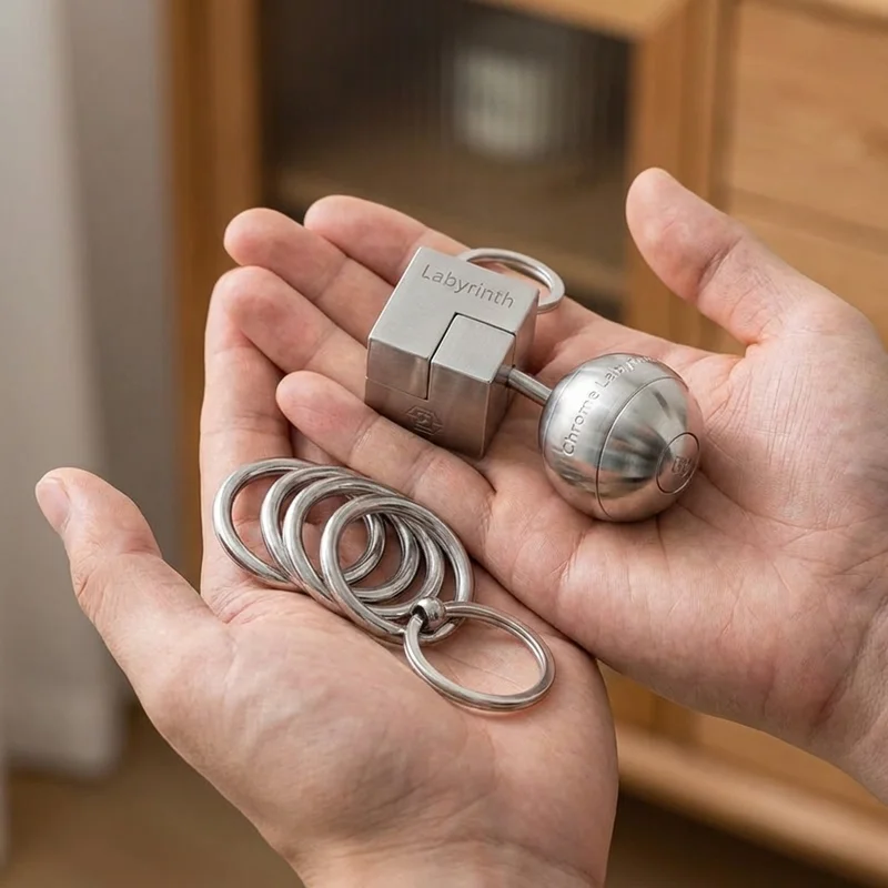 Chrome Labyrinth Keychain Set — Easy Portable Corporate Puzzles - 4