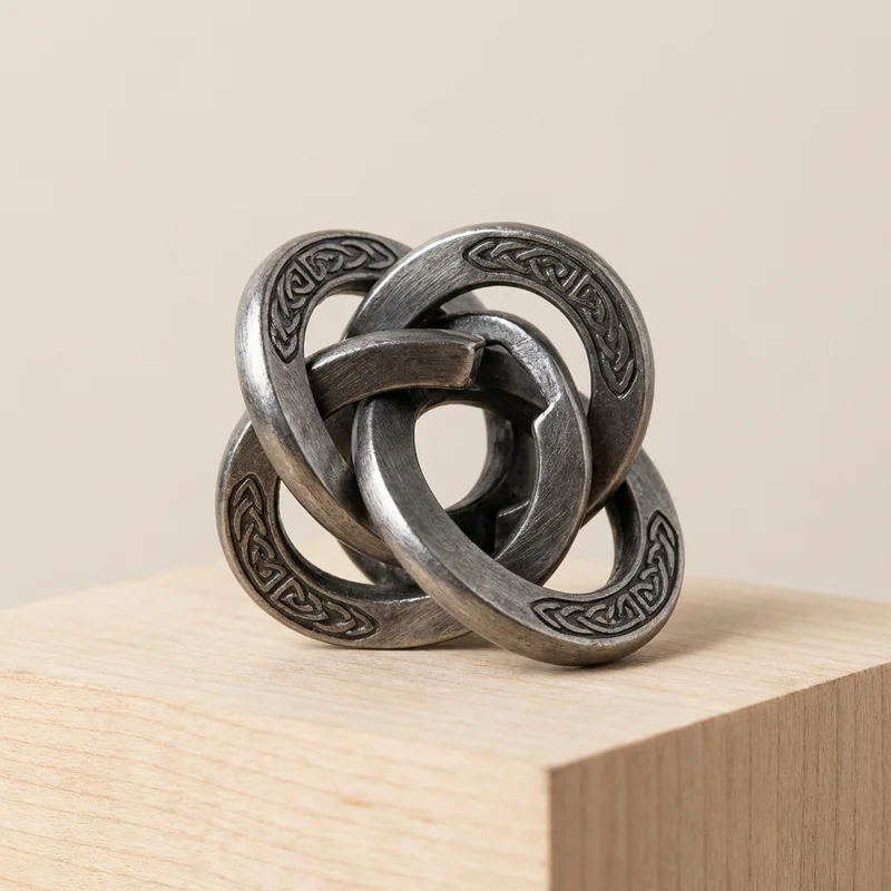 Cast Metal Celtic Knot Puzzle — Medium Interlocking Ring Challenge - 1