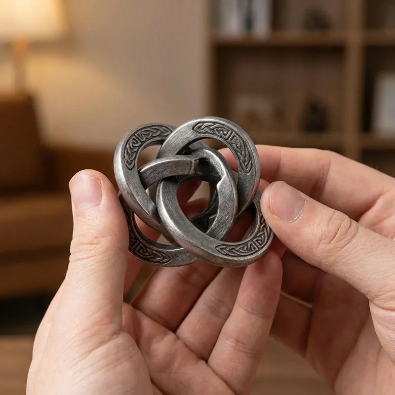 Cast Metal Celtic Knot Puzzle — Medium Interlocking Ring Challenge - 4