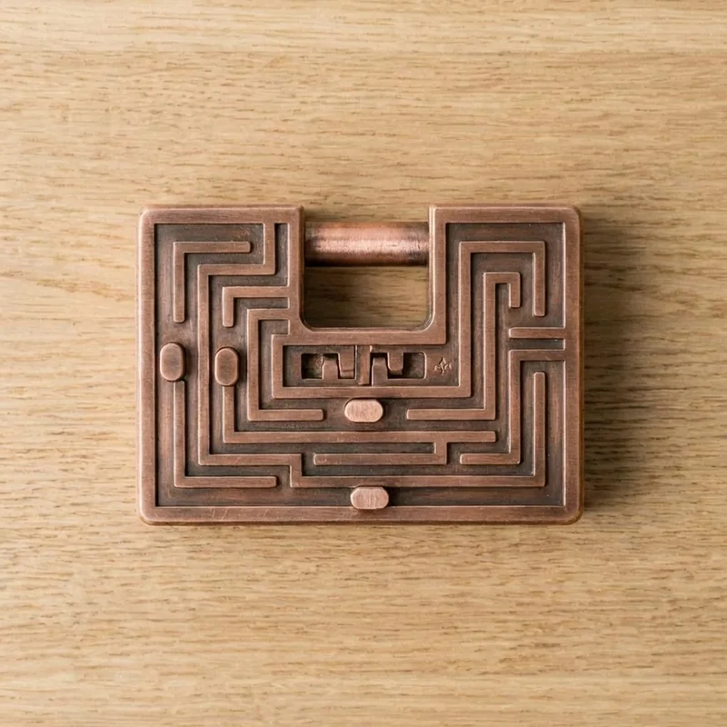 Copper Maze Padlock Puzzle — Medium Sliding-Channel Lock - 2