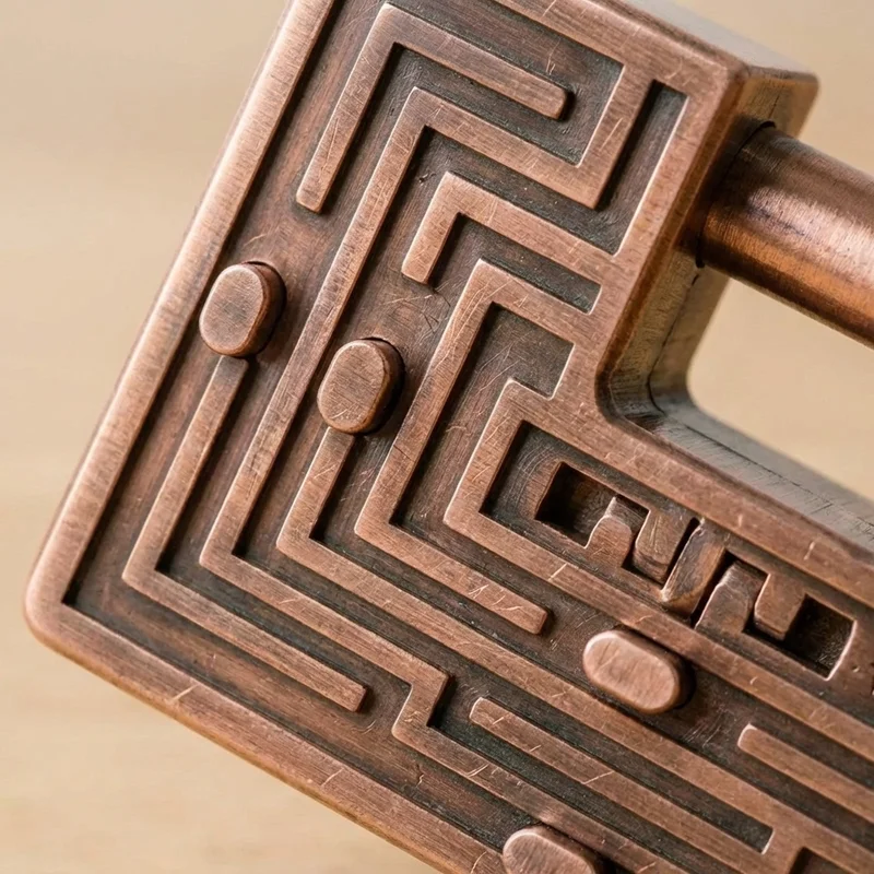 Copper Maze Padlock Puzzle — Medium Sliding-Channel Lock - 3