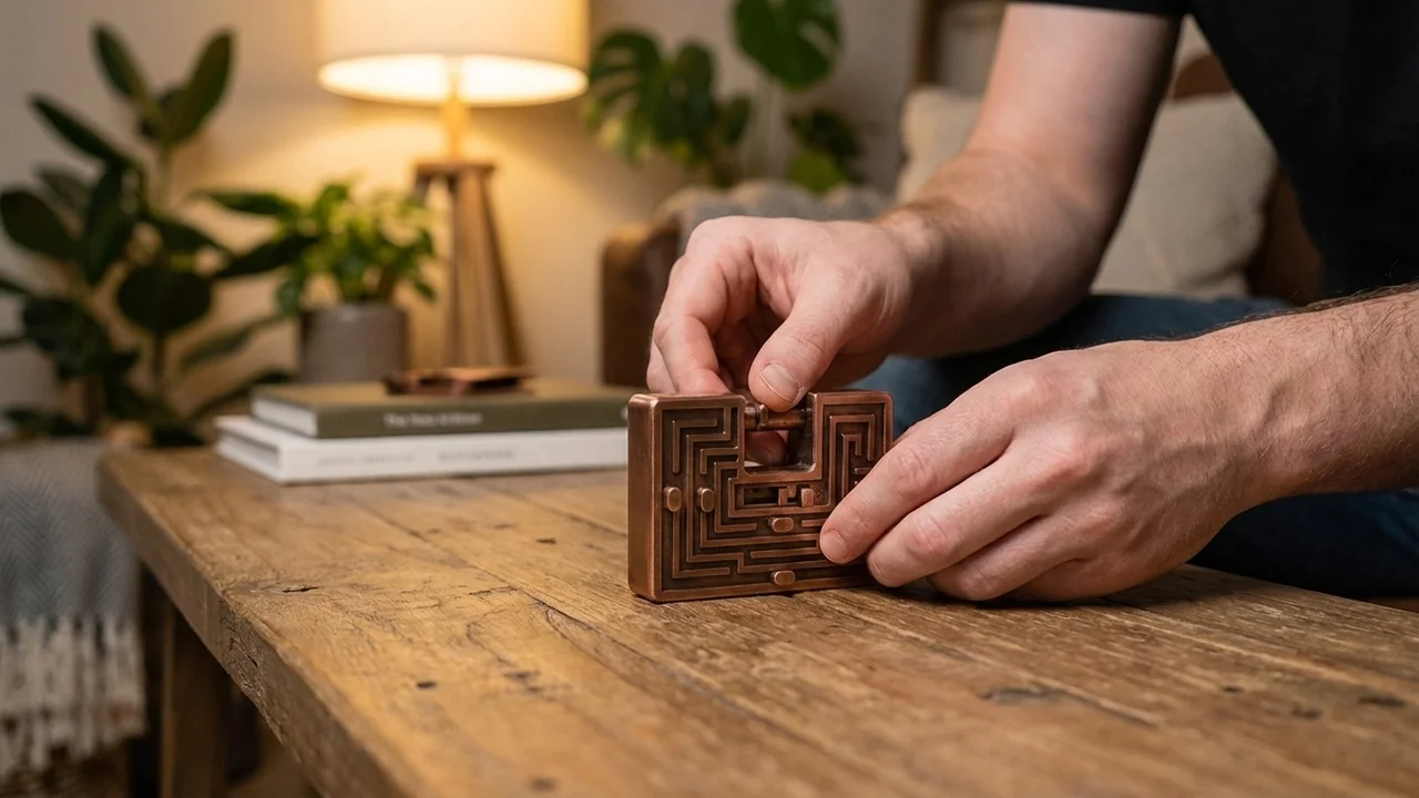 Copper Maze Padlock Puzzle — Medium Sliding-Channel Lock - 5