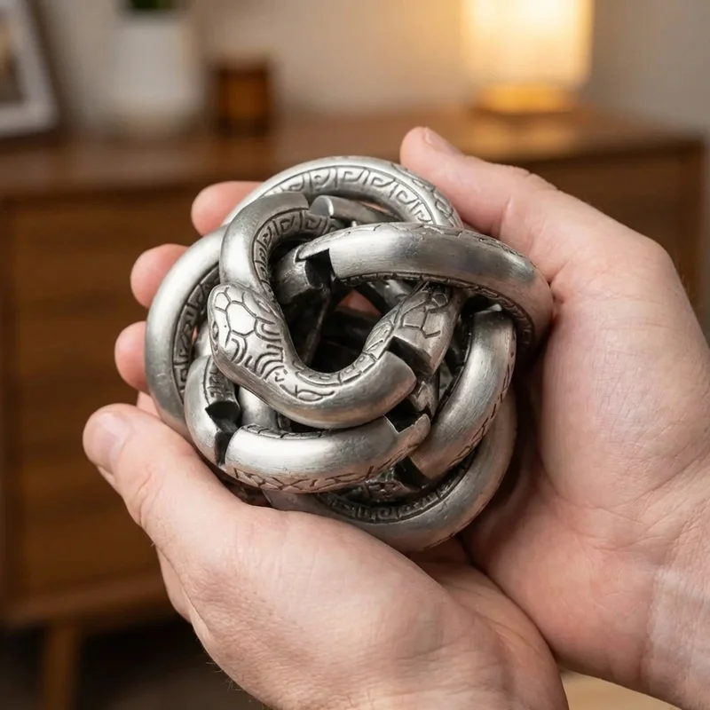 Cast Metal Serpent Coil Puzzle — Expert Twisting Labyrinth - 4