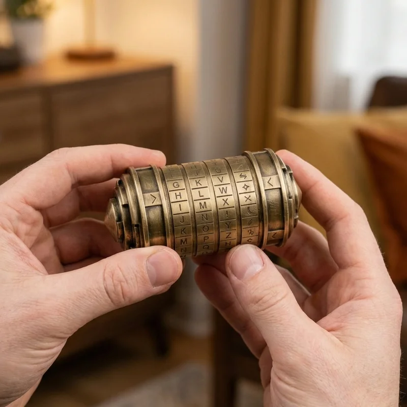 Brass Cryptex Puzzle — Medium 5-Ring Da Vinci Lock - 4