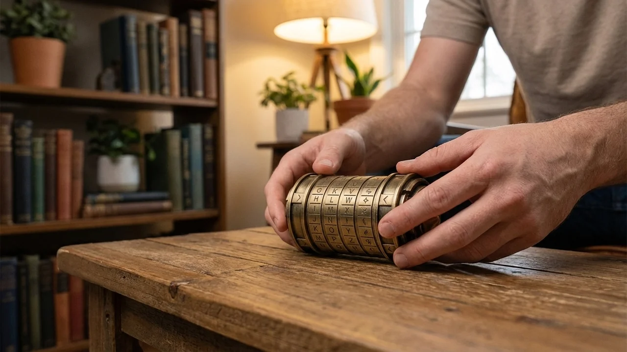 Brass Cryptex Puzzle — Medium 5-Ring Da Vinci Lock - 5