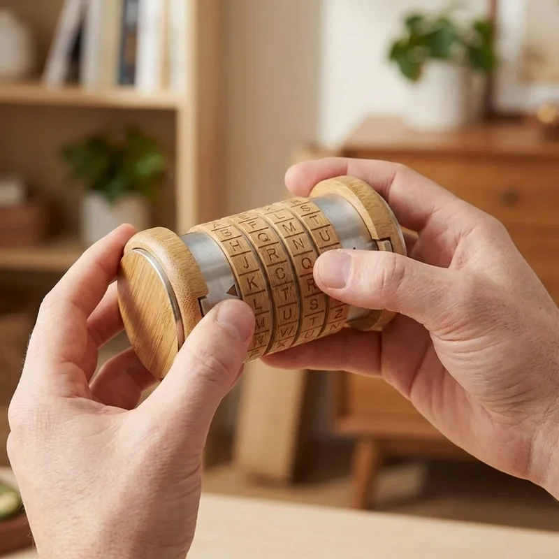 Bamboo Cryptex Puzzle — Medium 4-Ring Eco Code Lock - 4