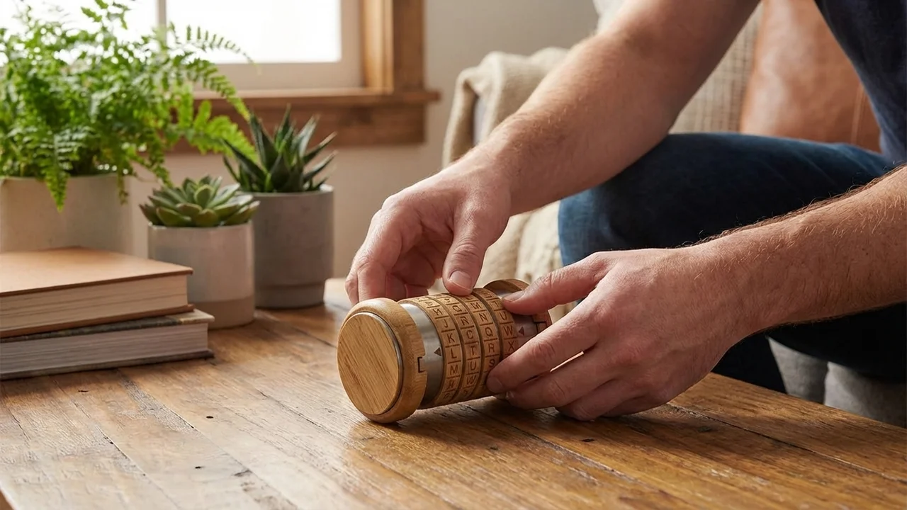Bamboo Cryptex Puzzle — Medium 4-Ring Eco Code Lock - 5