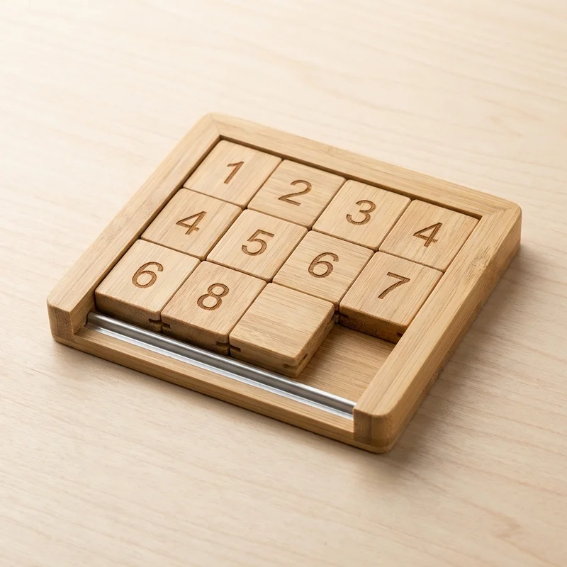 Bamboo Sliding Tile Puzzle — Easy 8-Piece Number Slide - 1