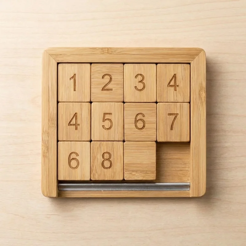 Bamboo Sliding Tile Puzzle — Easy 8-Piece Number Slide - 2