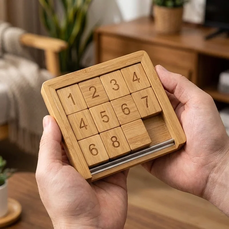 Bamboo Sliding Tile Puzzle — Easy 8-Piece Number Slide - 4