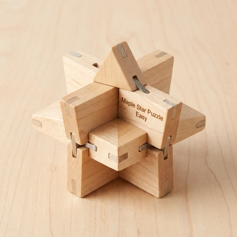 Maple Star Puzzle — Easy 6-Piece Interlocking Brain Teaser - 1