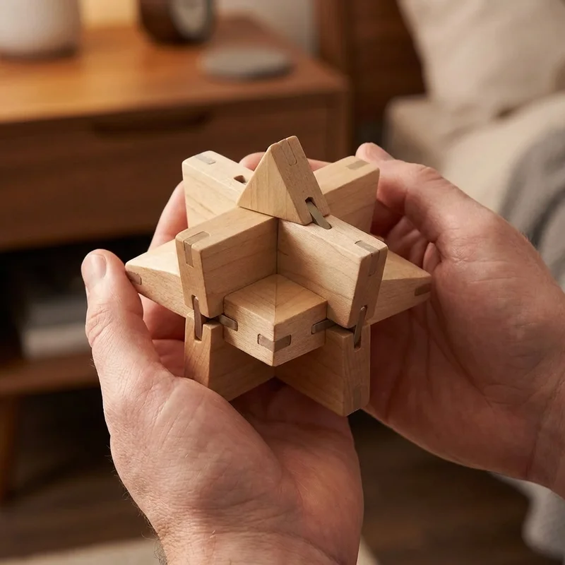 Maple Star Puzzle — Easy 6-Piece Interlocking Brain Teaser - 4